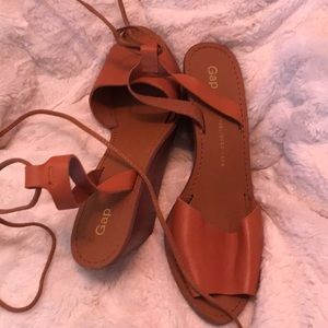 Cognac Tie Up Ankle Wedges
